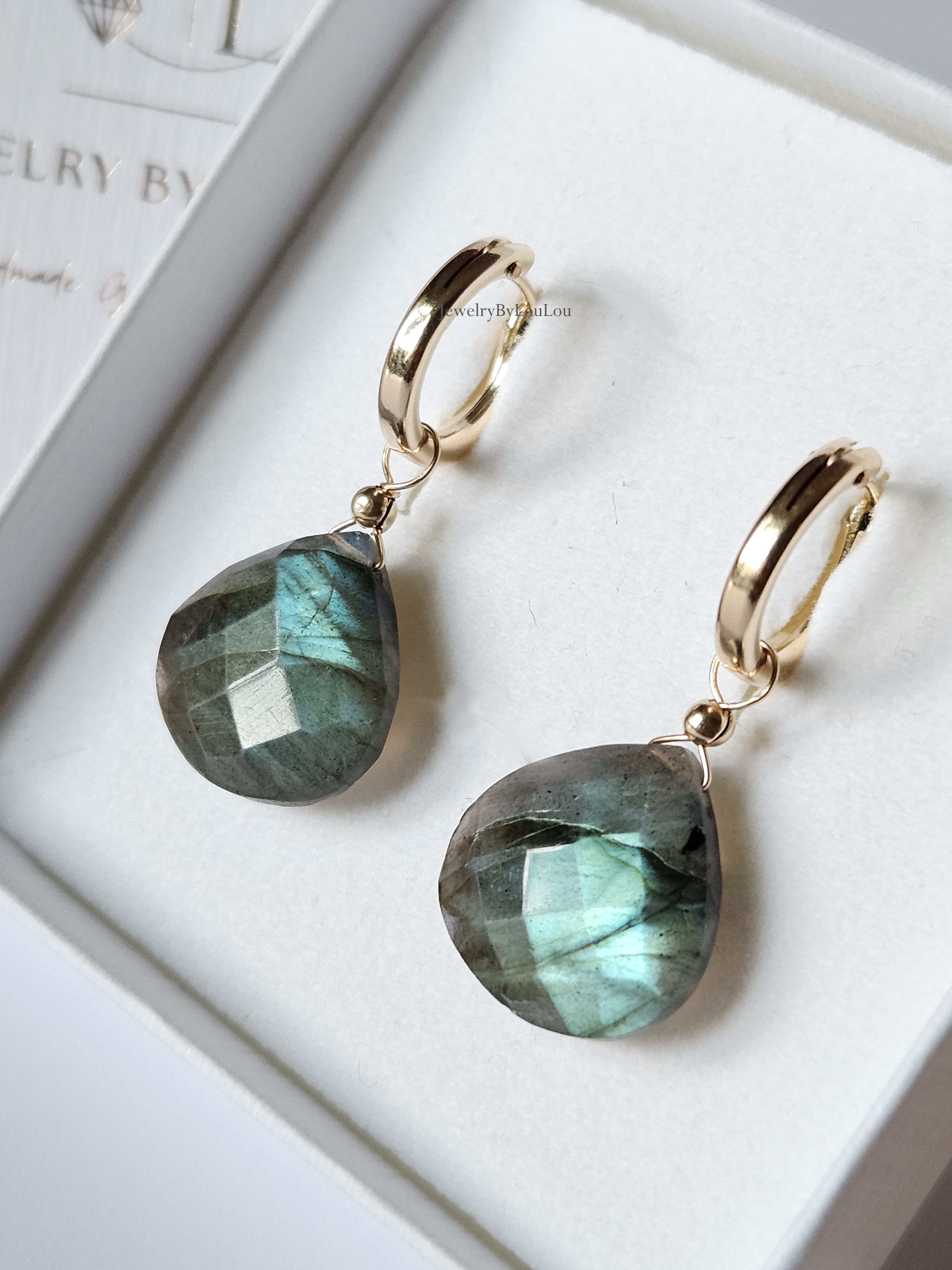 Labradoriet oorringen creolen  14k goldfilled & 925 sterling zilver
