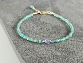 Zambiaanse Smaragd en Tanzaniet kralen armband     925 sterling zilver   -   14k goldfilled
