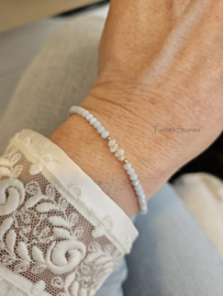 Blauwe Opaal en witte ruwe Diamant edelstenen kralen armband, leverbaar 14k goldfilled - 925 sterling zilver