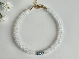 Maansteen en blauwe zirkoon armband, 14k goldfilled & 925 sterling zilver