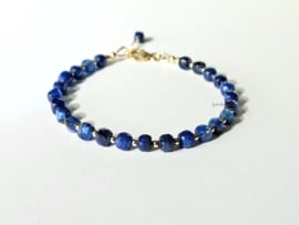 Kyaniet kralenarmband,  14k goldfilled - 925 sterling zilver