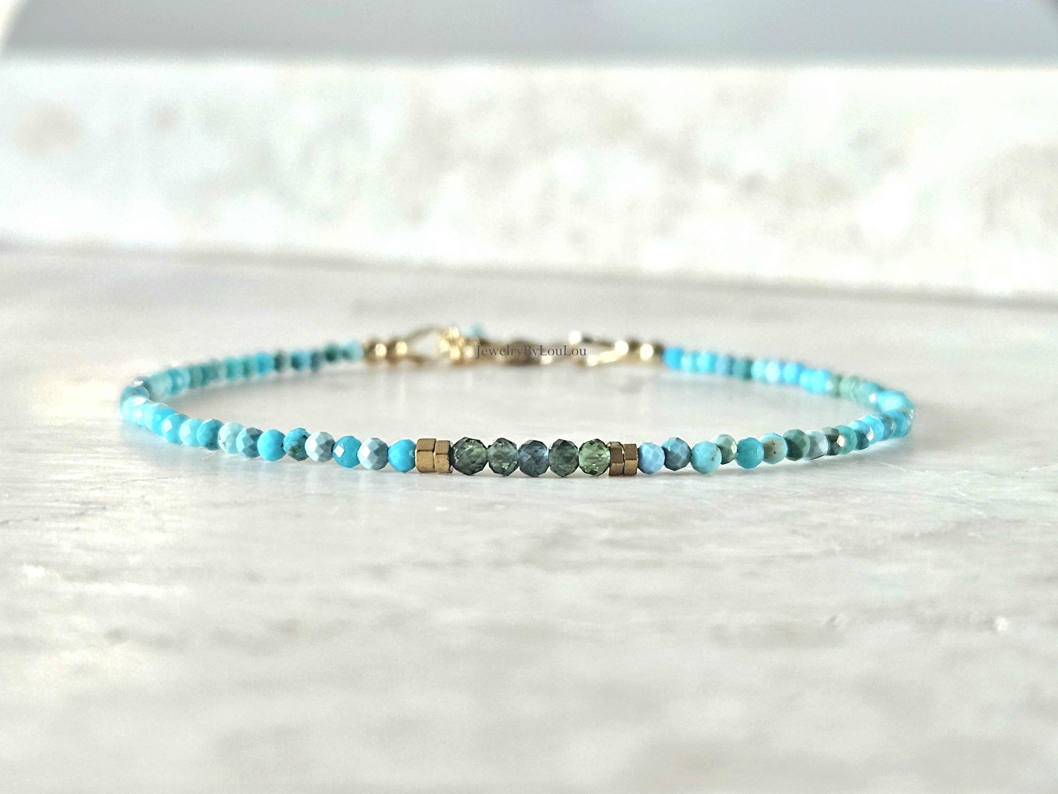 Arizona Turquoise en neon Apatiet edelstenen kralen armband, leverbaar 14k goldfilled - 925 sterling zilver