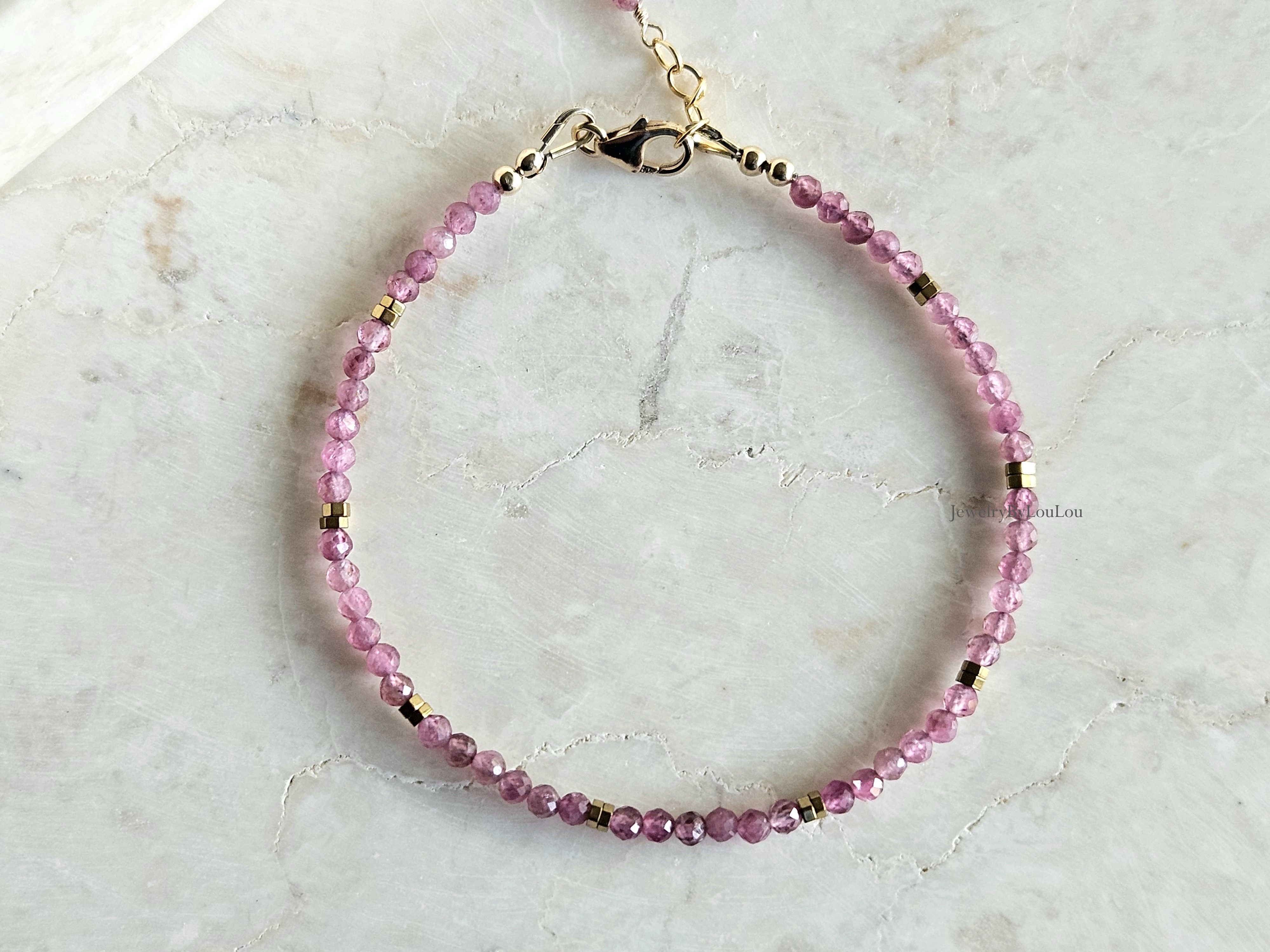Roze toermalijn armband, 14k goldfilled & 925 sterling zilver