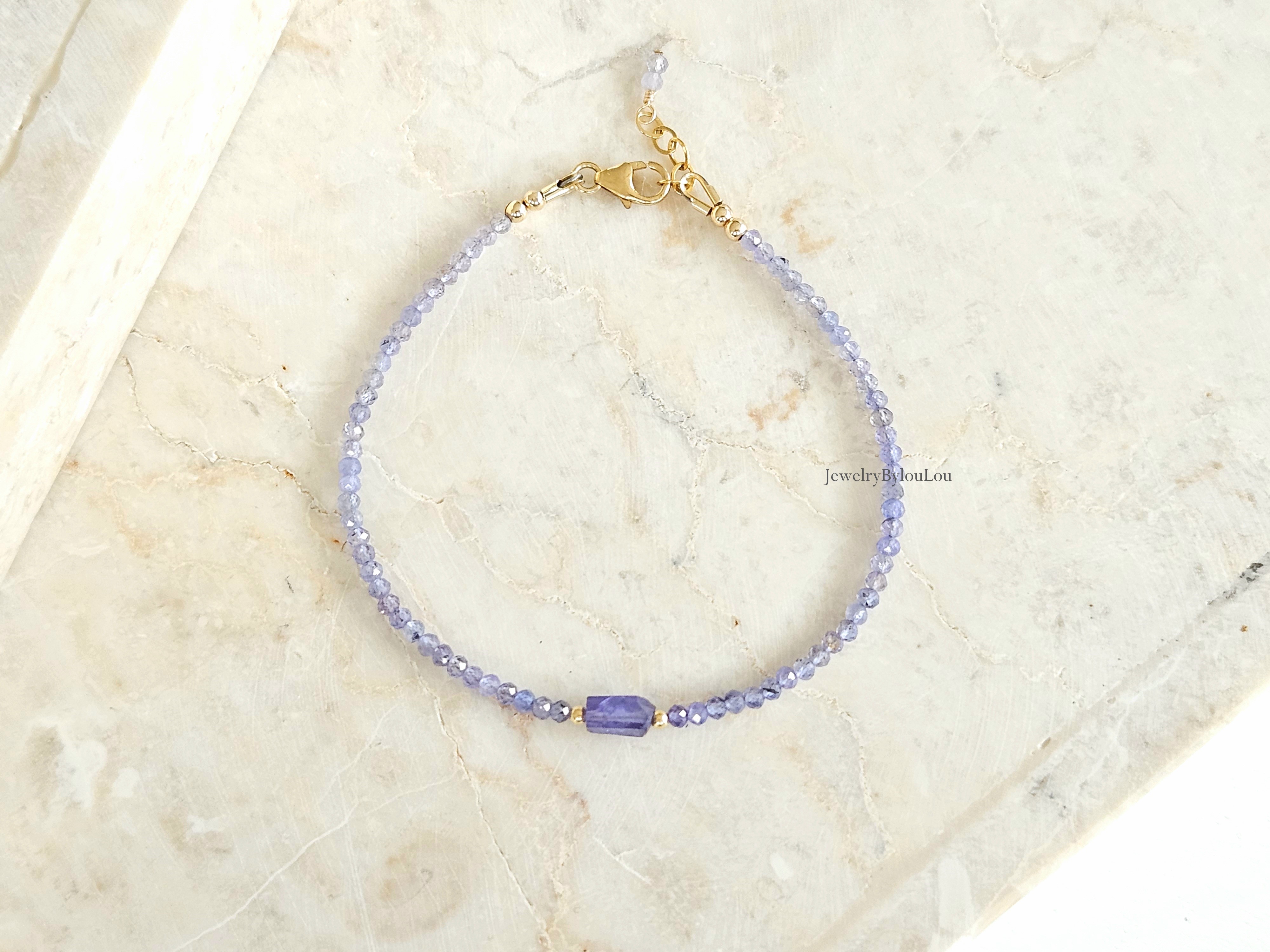 Tanzaniet kralen armband, 14k goldfilled - 925 sterling zilver