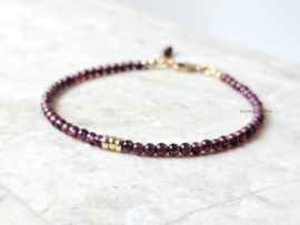 Rhodolite Garnet beaded bracelet, 14k gold-filled & 925 sterling silver