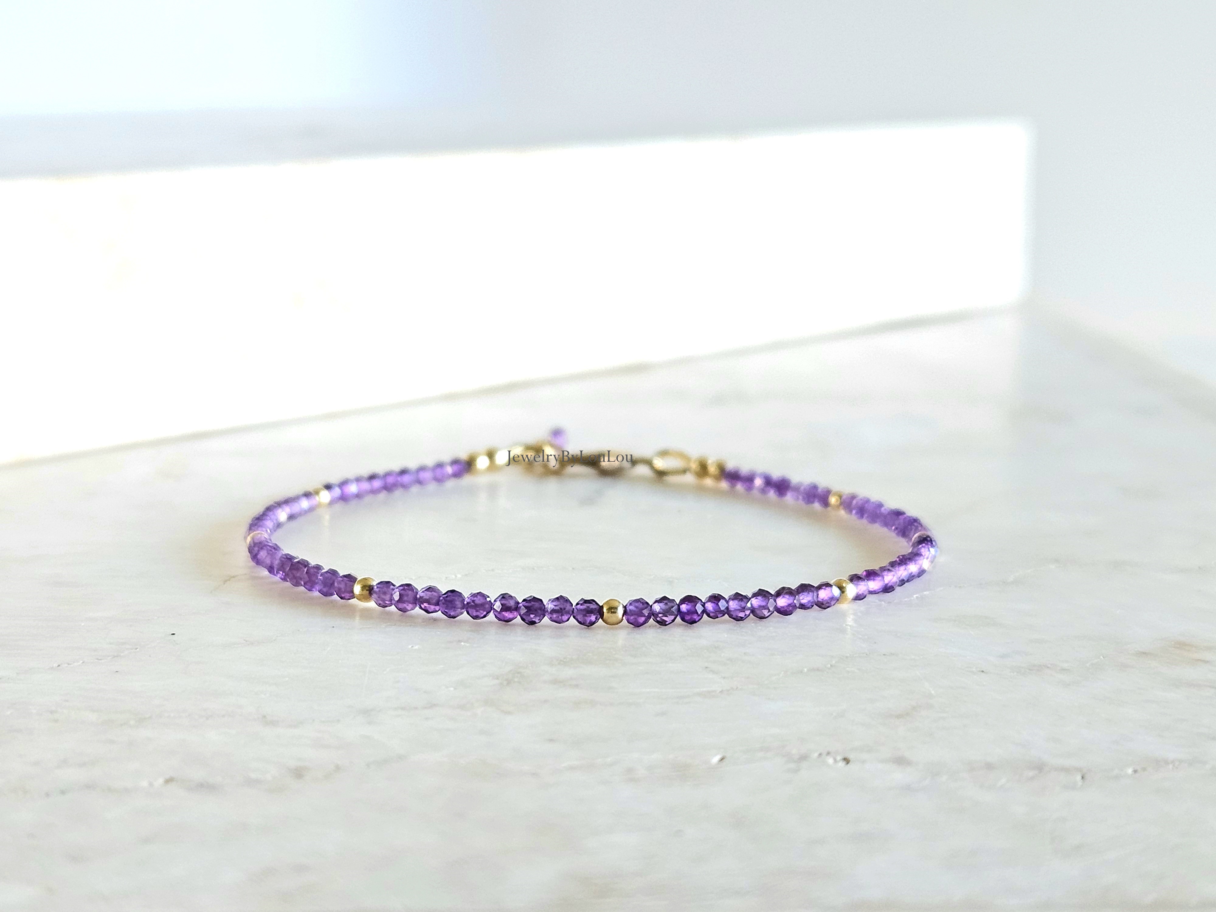 Amethyst beaded bracelet AAA quality   925 sterling silver   -   14k goldfilled