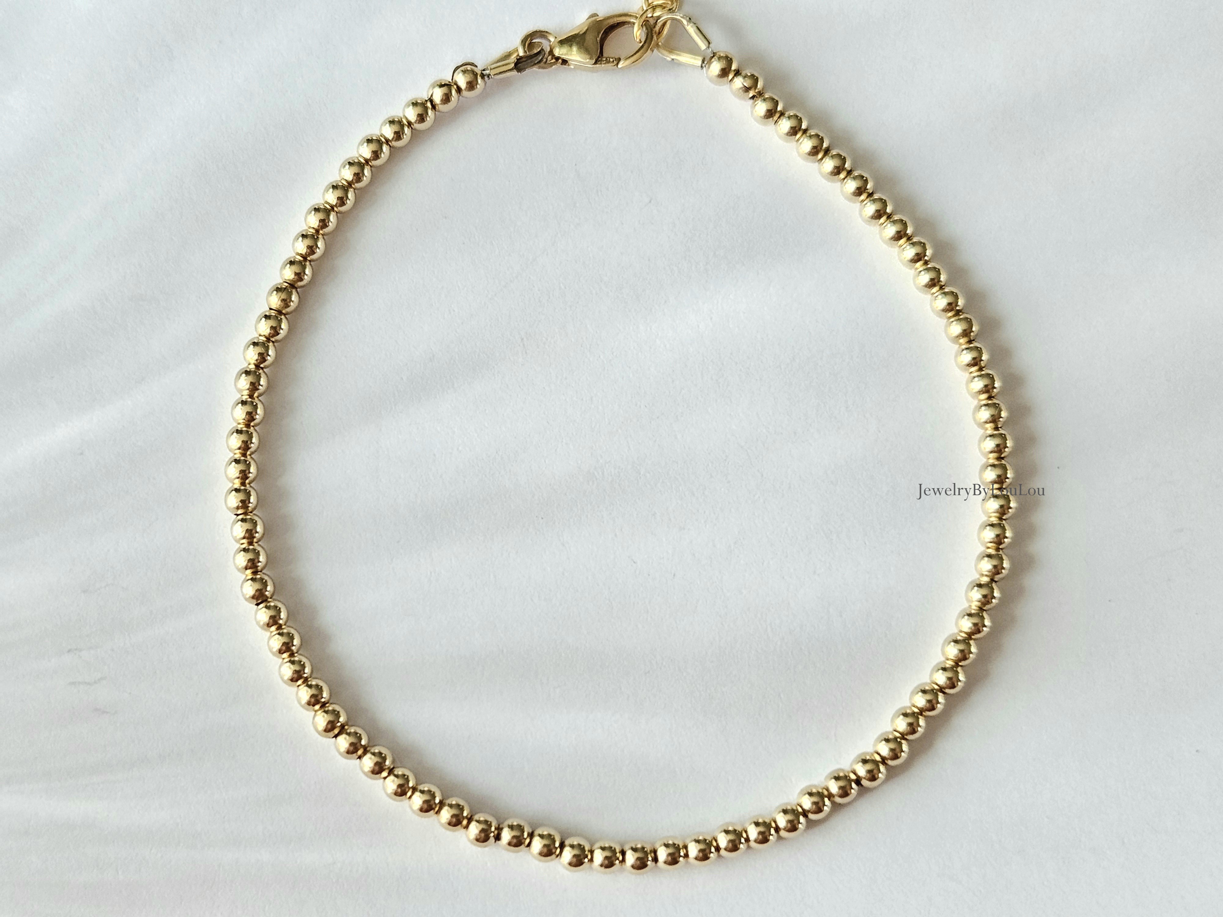 14k goldfilled kralen armband 2mm, leverbaar met sluiting - elastiek