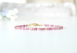 Roze toermalijn armband, 14k goldfilled & 925 sterling zilver