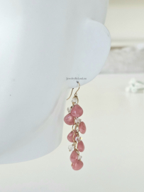 Rhodochrosiet en Herkimer diamanten cluster oorbellen 14k goldfilled 925 sterling zilver