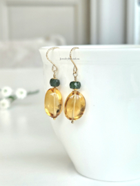 Citrine and green apatite gemstone earrings  14k goldfilled & 925 sterling silver