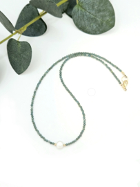 Apatiet en Zoetwaterparel kralen ketting, 14k goldfilled & 925 sterling zilver