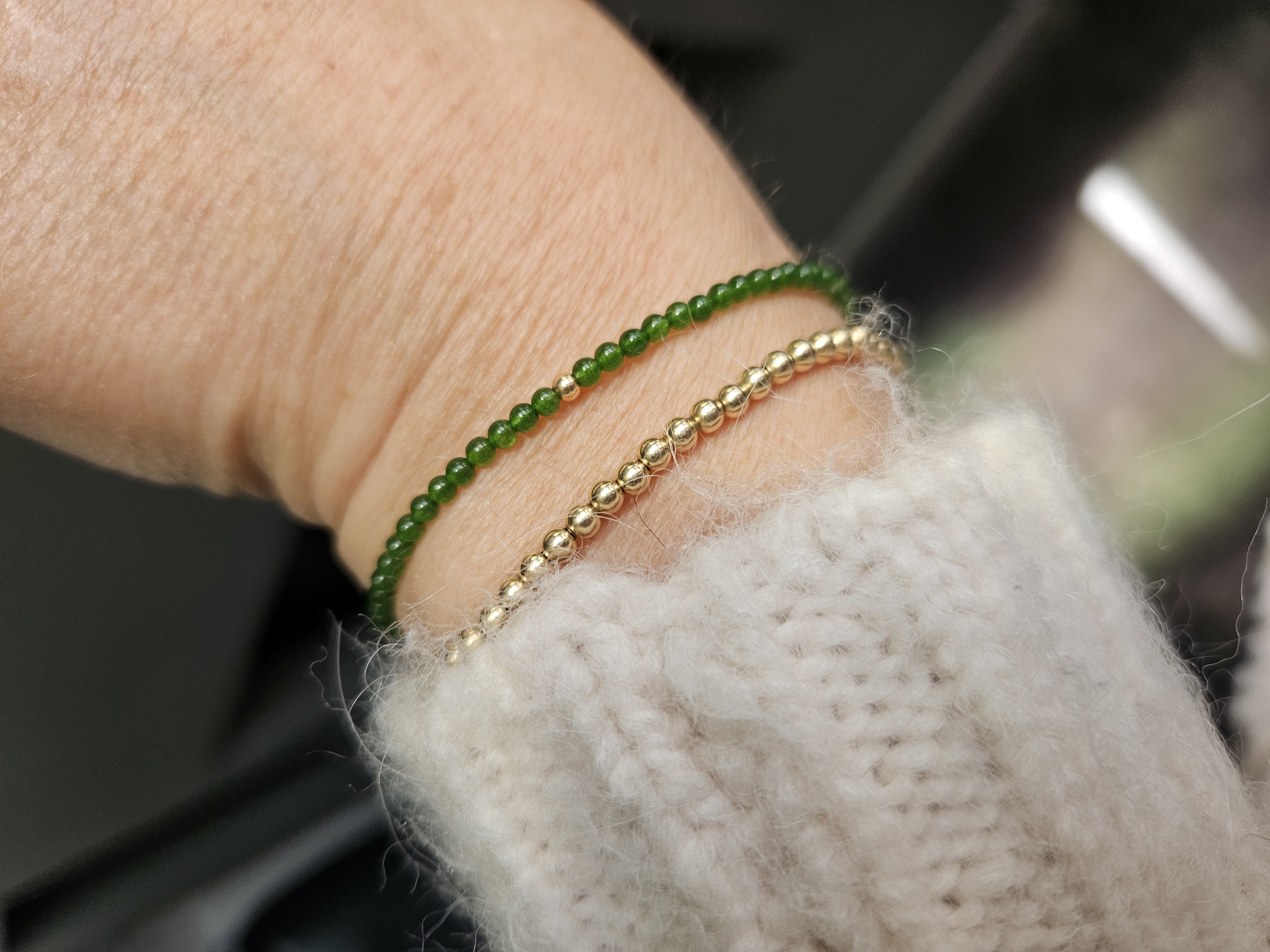 Taiwanese groene Jade kralen armband, 14k goldfilled - 925 sterling zilver