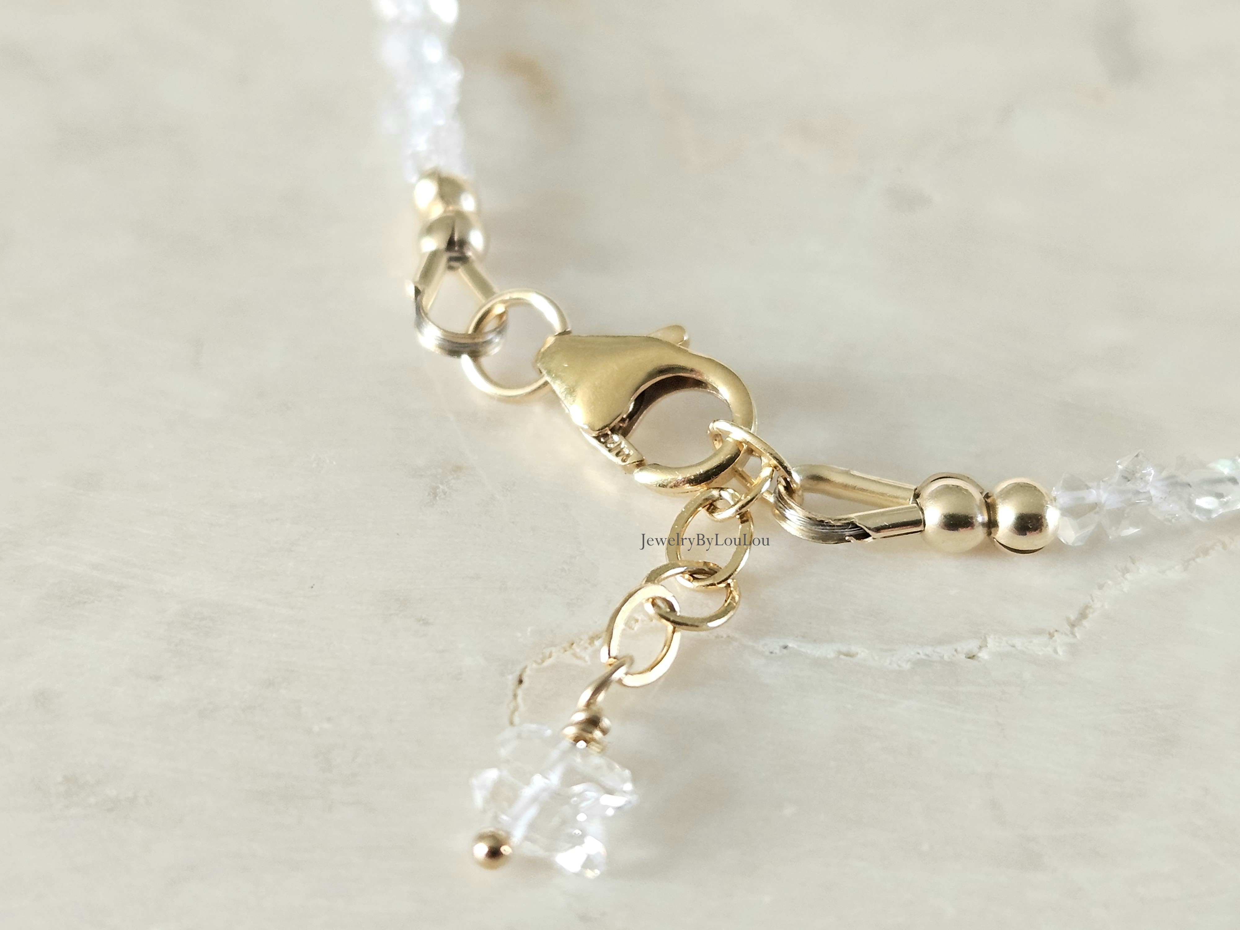 Herkimer diamanten en London Blue Topaas  kralen armband, leverbaar 14k goldfilled - 925 sterling zilver