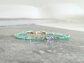 Zambiaanse Smaragd en Tanzaniet kralen armband     925 sterling zilver   -   14k goldfilled