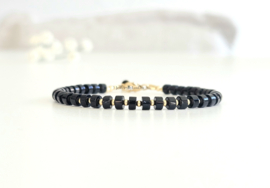 Black Onyx beaded bracelet, 14k goldfilled - 925 sterling silver