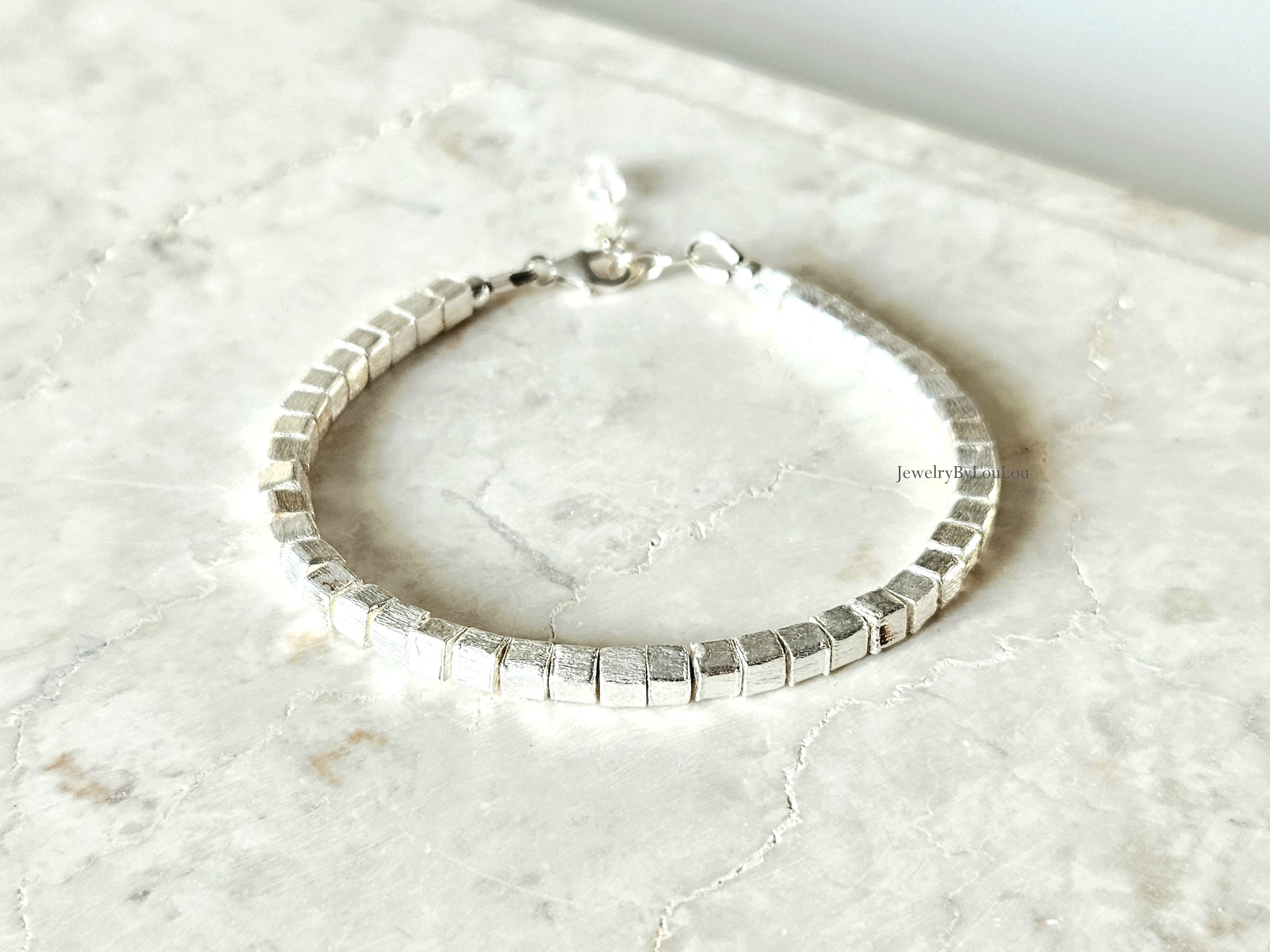 Zwaar 925 sterling zilver kralen armband 4mm, geborsteld zilver