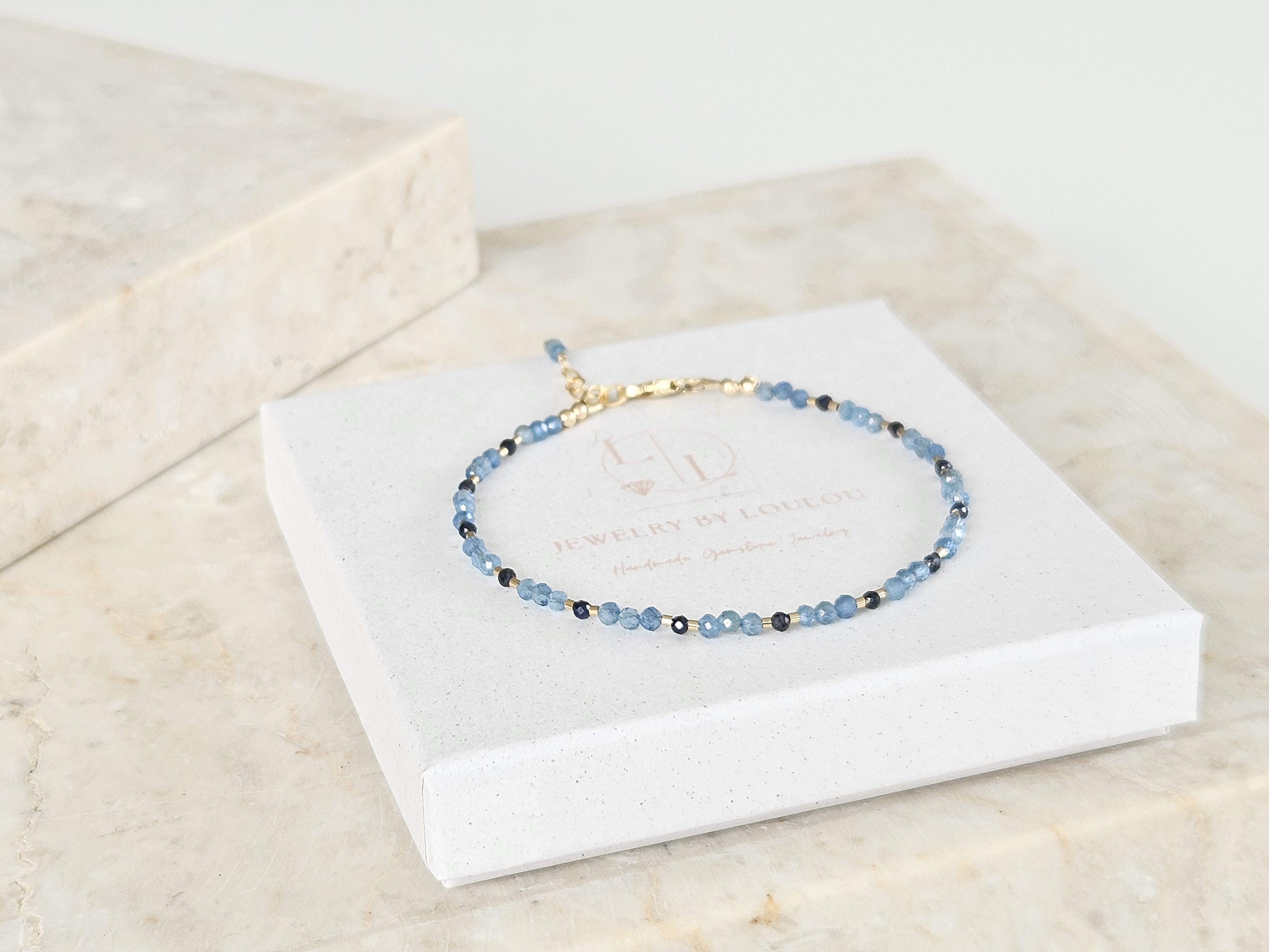 Fijn aquamarijn kralen armbandje, 14k goldfilled & 925 sterling zilver
