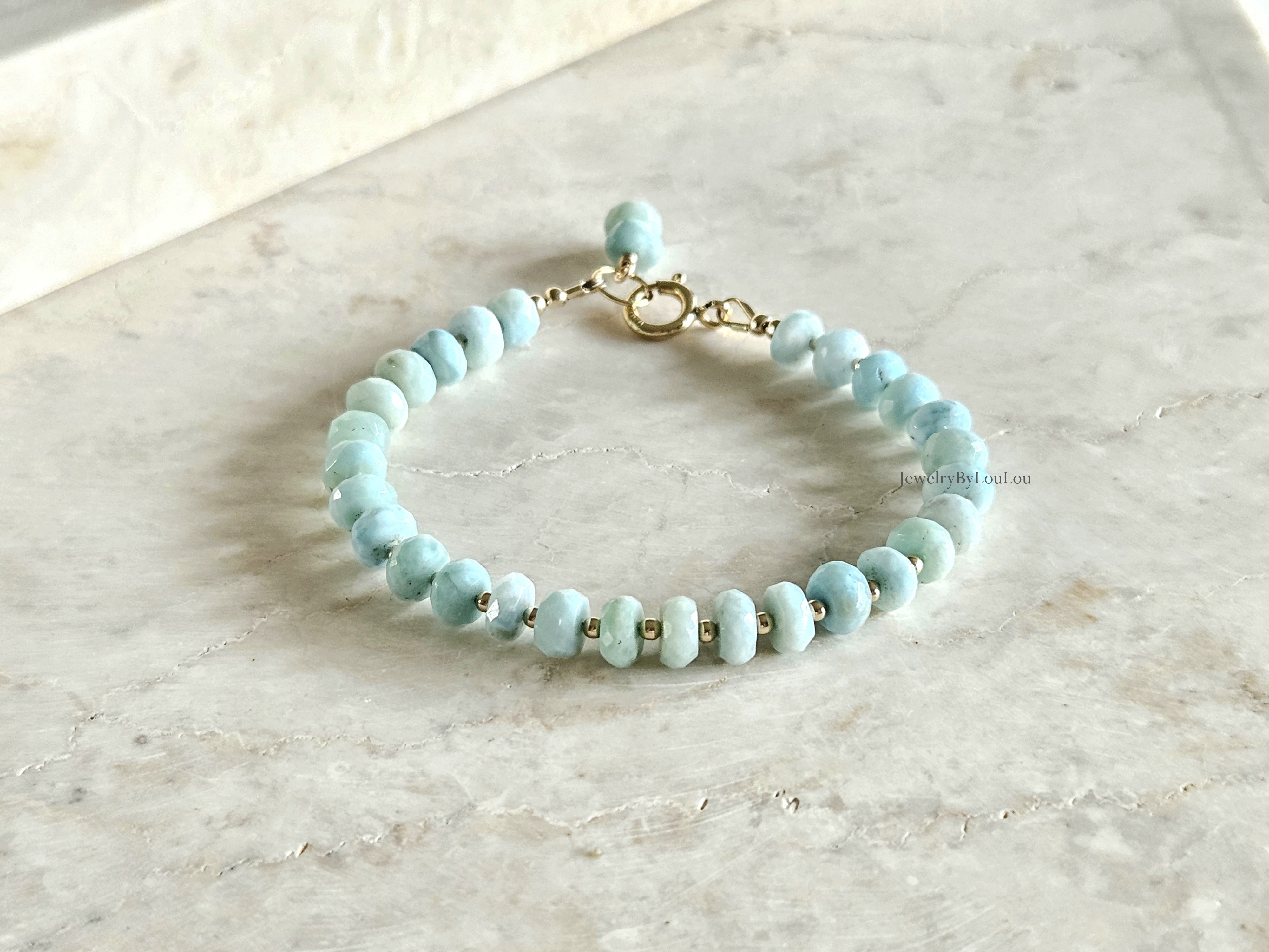 Larimar kralen armband  14k goldfilled & 925 sterling zilver
