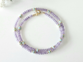 Roze Amethist en Larimar kralen ketting, 14k goldfilled - 925 sterling zilver