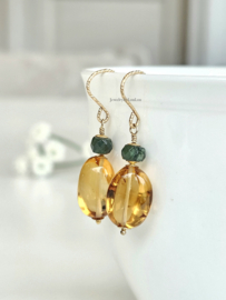 Citrine and green apatite gemstone earrings  14k goldfilled & 925 sterling silver