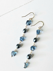 Peacock zoetwaterparel en London Blue Topaas oorbellen, 14k goldfilled - 925 sterling zilver
