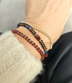 Rookkwarts, Kyaniet en  Granaat kralen armband, 14k goldfilled & 925 sterling zilver