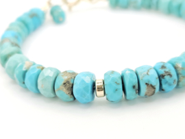 Natuurlijke Arizona Turquoise kralen armbandje, 14k goldfilled - 925 sterling zilver