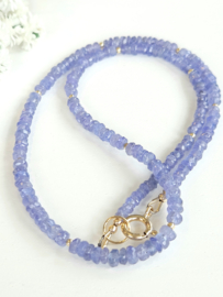 Tanzaniet kralen ketting, 14k goldfilled - 925 sterling zilver