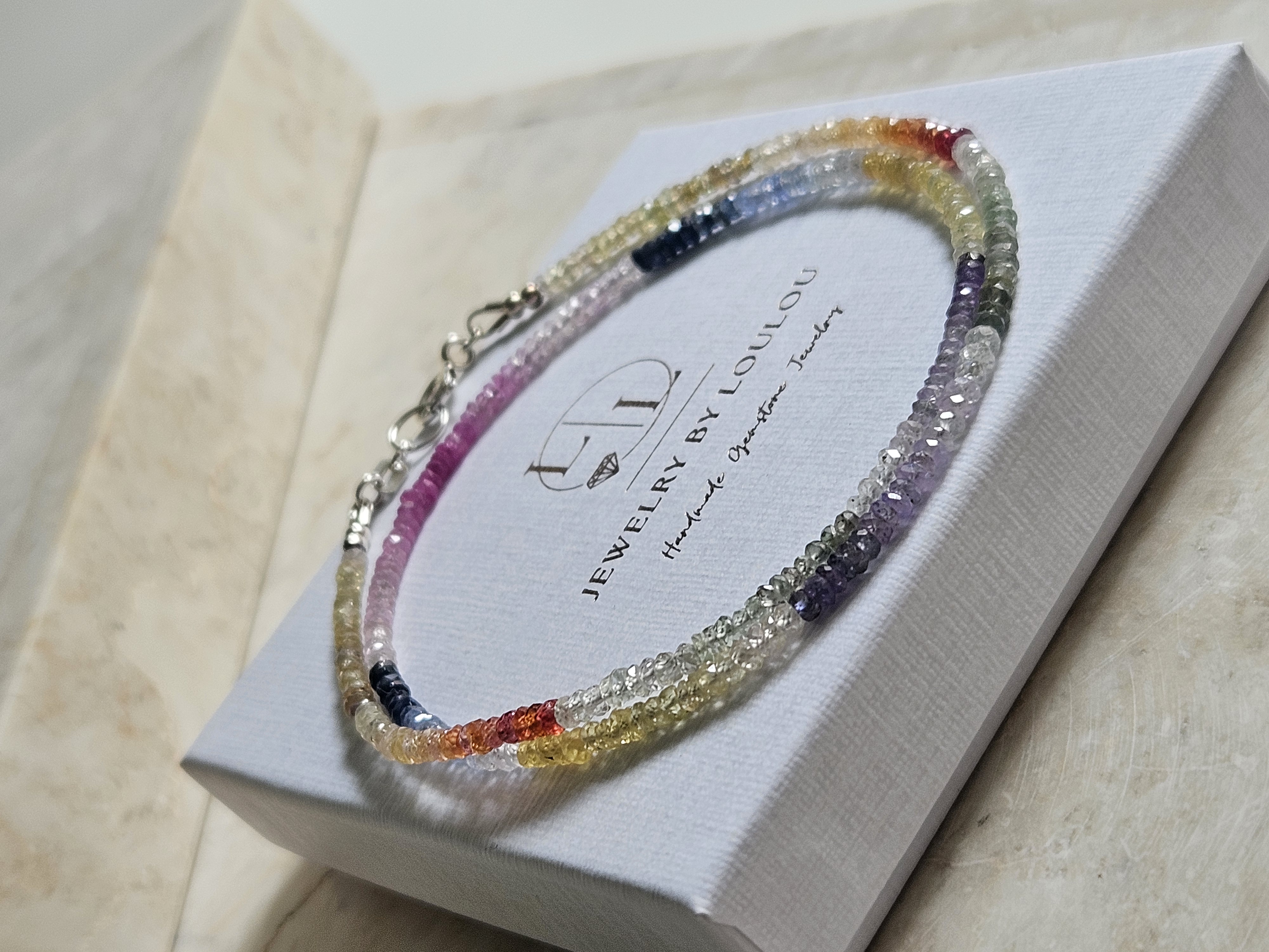 Multu Sapphire beaded necklace, 14k goldfilled - 925 sterling silver