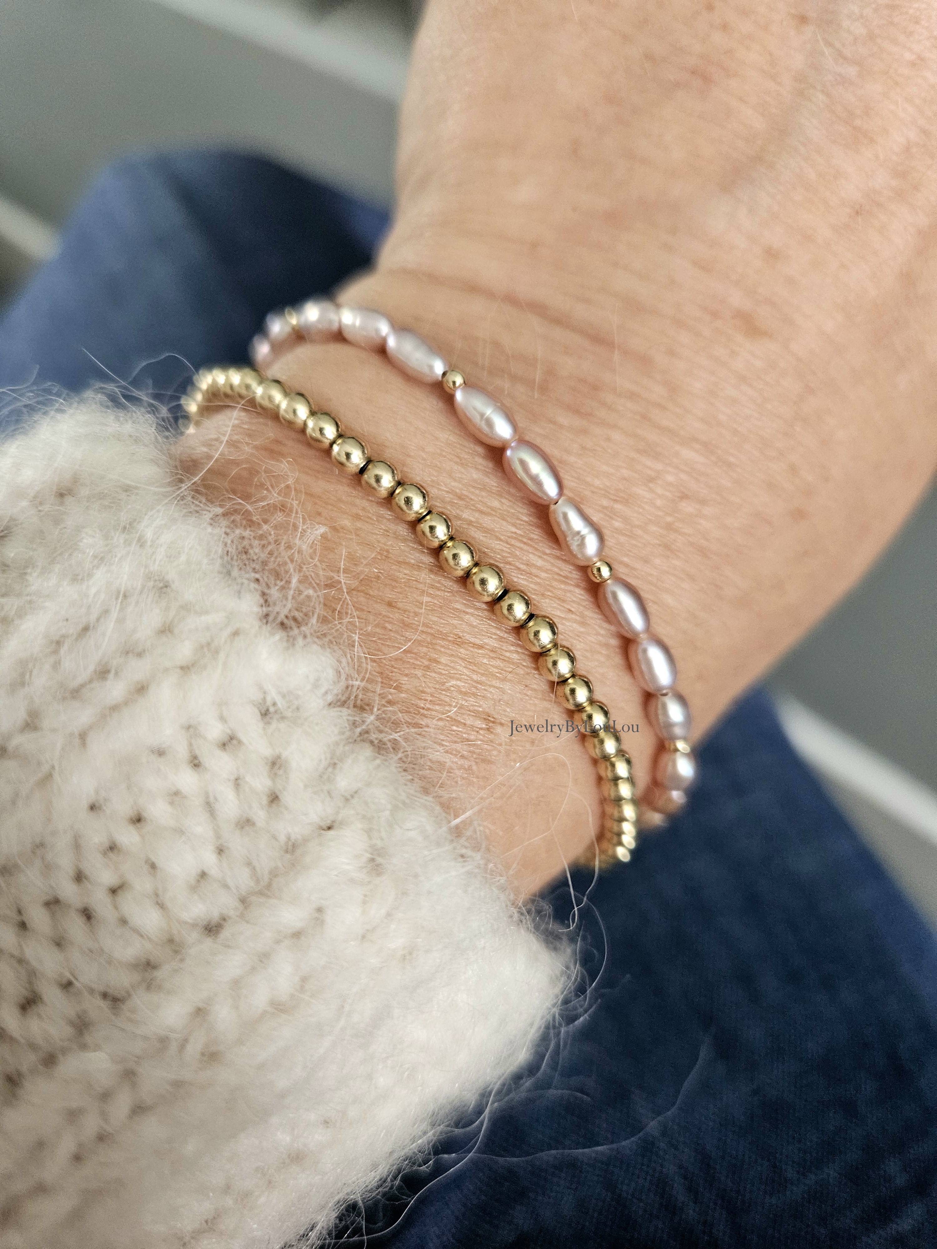 Zacht roze zoetwaterparel kralen armband ,  925 sterling zilver - 14k goldfilled