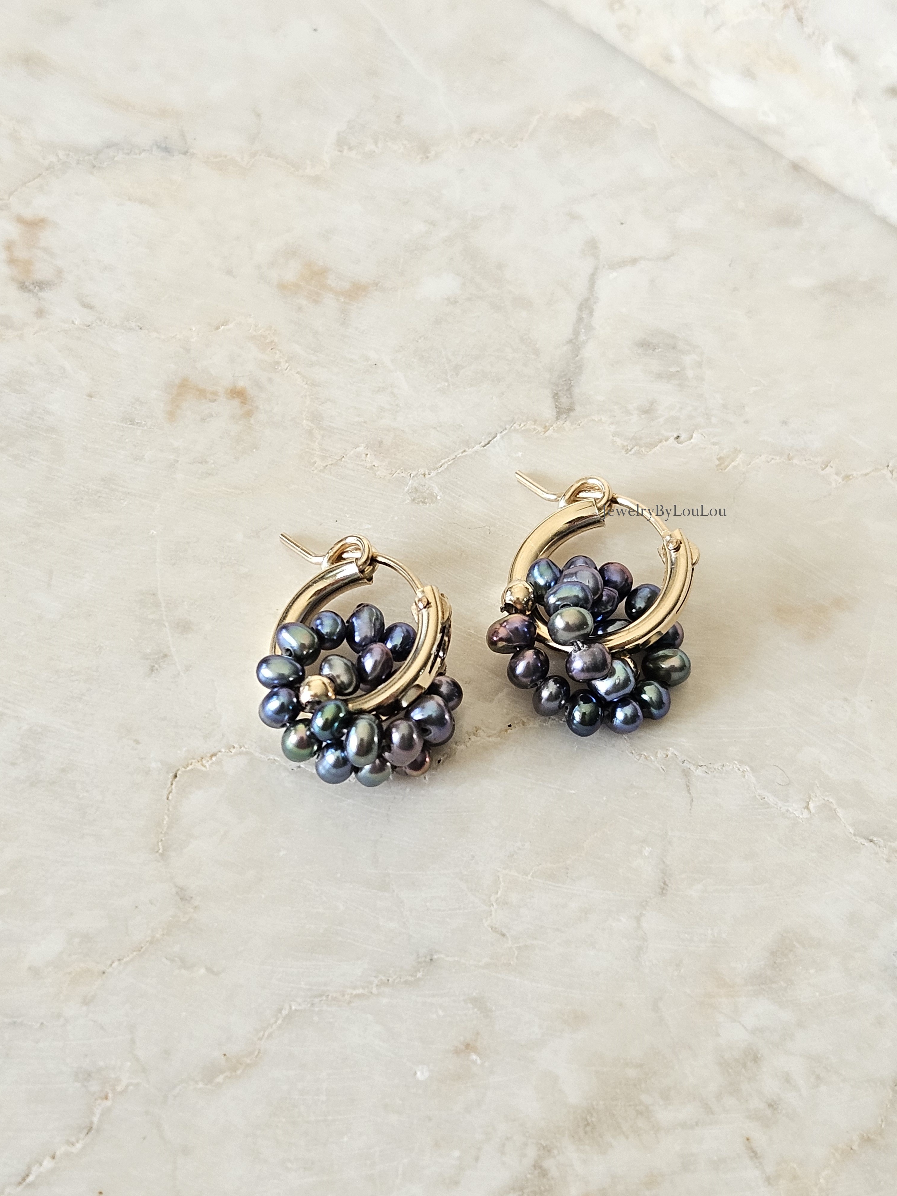 Peacock zoetwaterparel creolen oorringen  14k goldfilled - 925 sterling zilver