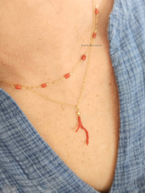 Fine necklace with natural Coral branch, 14k gold filled & 925 sterling silver