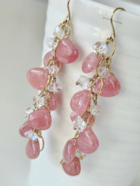 Rhodochrosiet en Herkimer diamanten cluster oorbellen 14k goldfilled 925 sterling zilver
