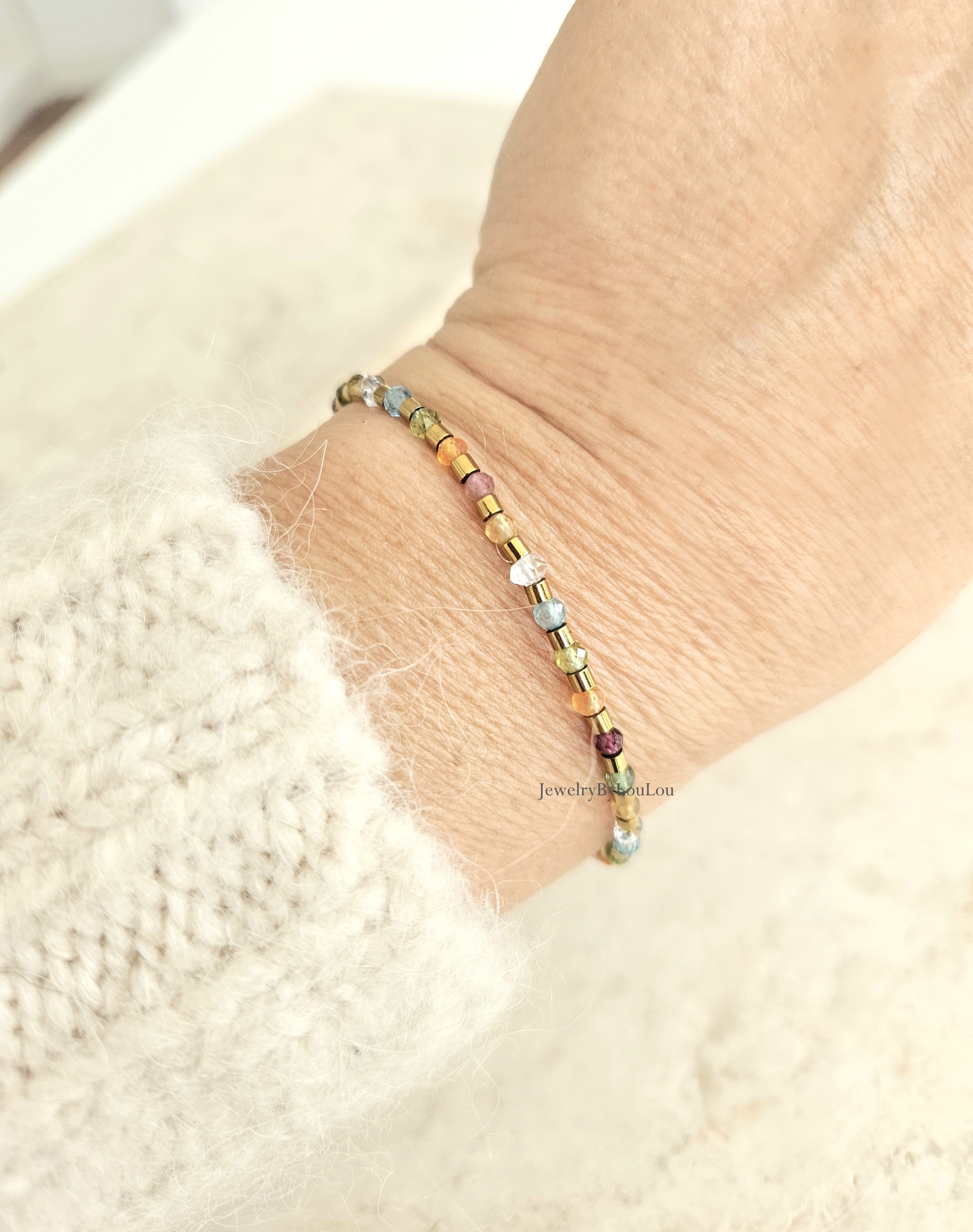 Armband Hematiet en gekleurde edelstenen kralen, 14k goldfilled - 925 sterling zilver
