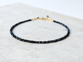 Fijn zwart Spinel kralen armband, 14k goldfilled - 925 sterling zilver