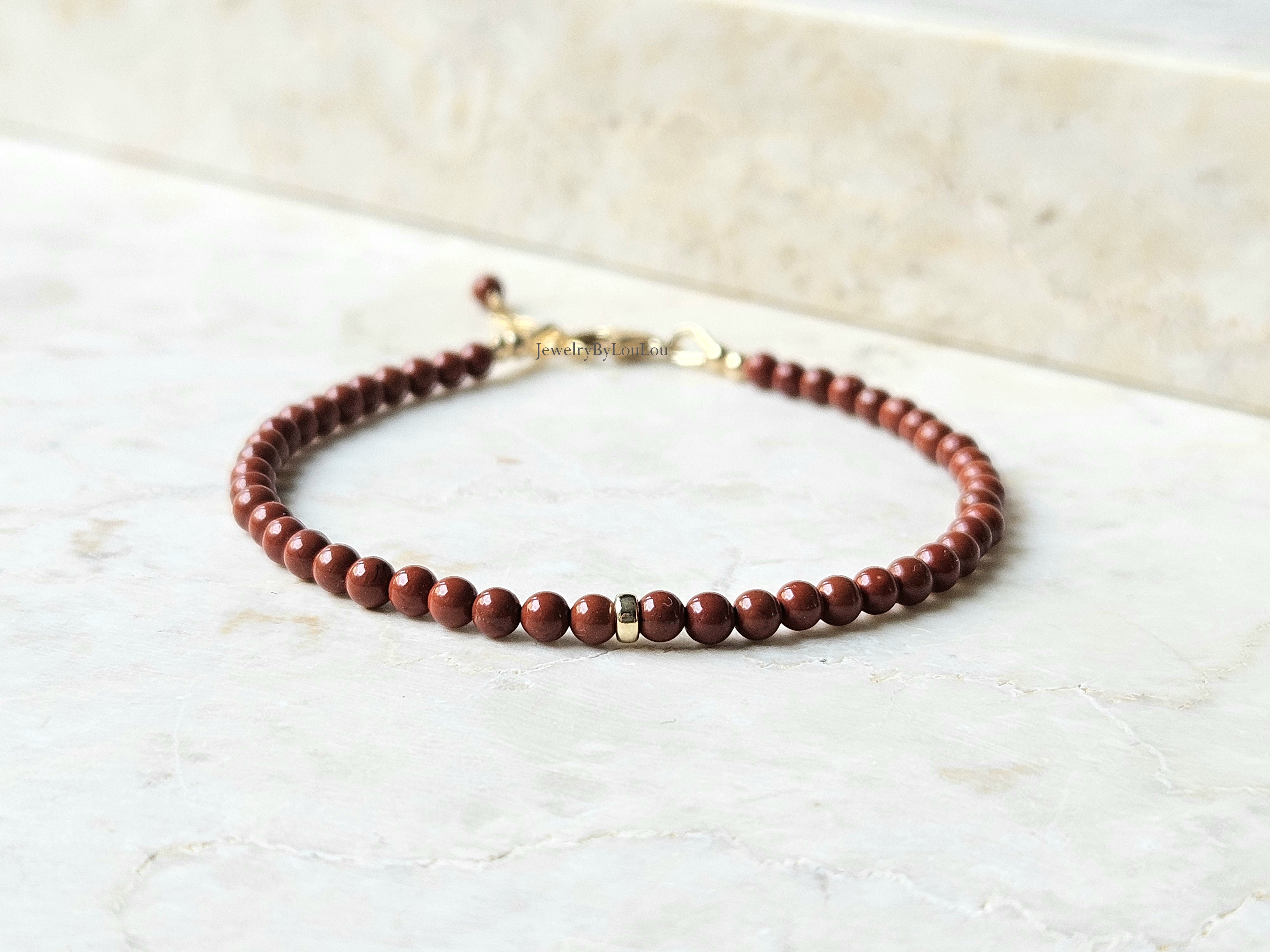 Rode Jaspis kralen armband, 14k goldfilled & 925 sterling zilver