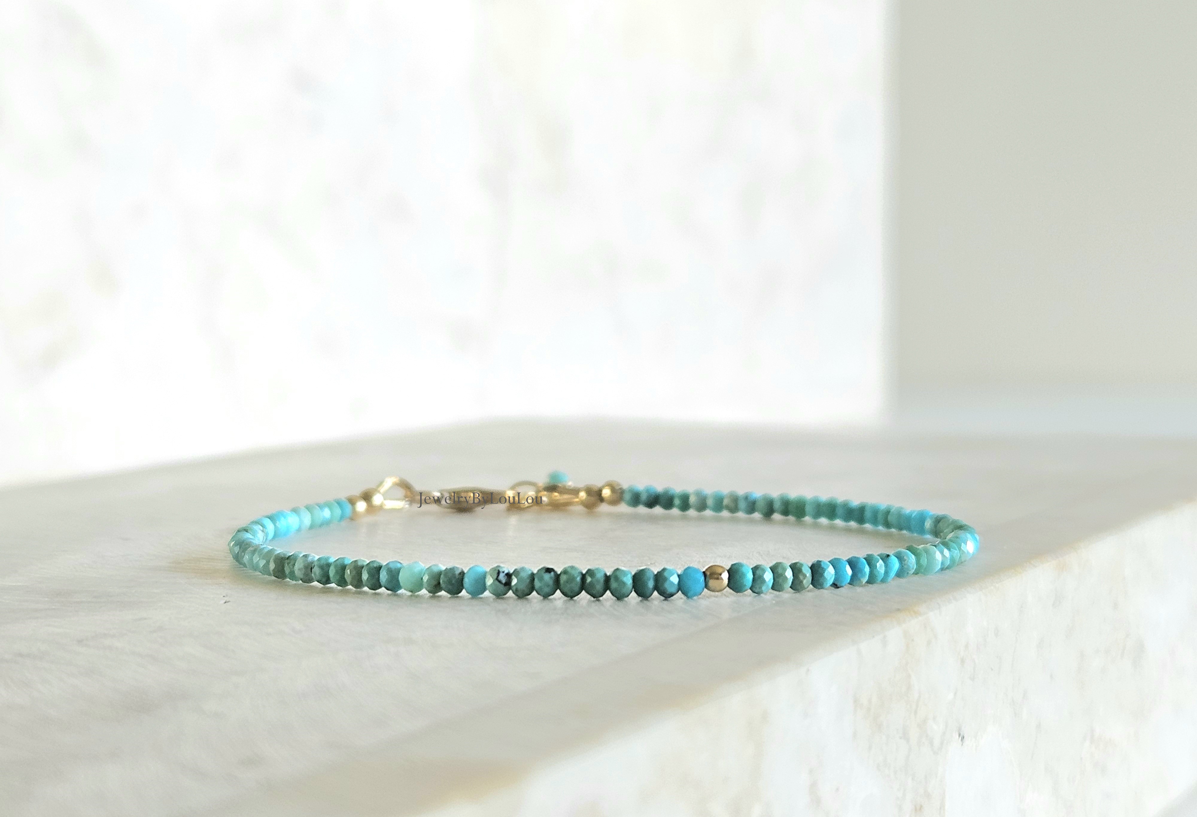 Natuurlijke AAA Arizona Turquoise kralen armbandje, 14k goldfilled - 925 sterling zilver