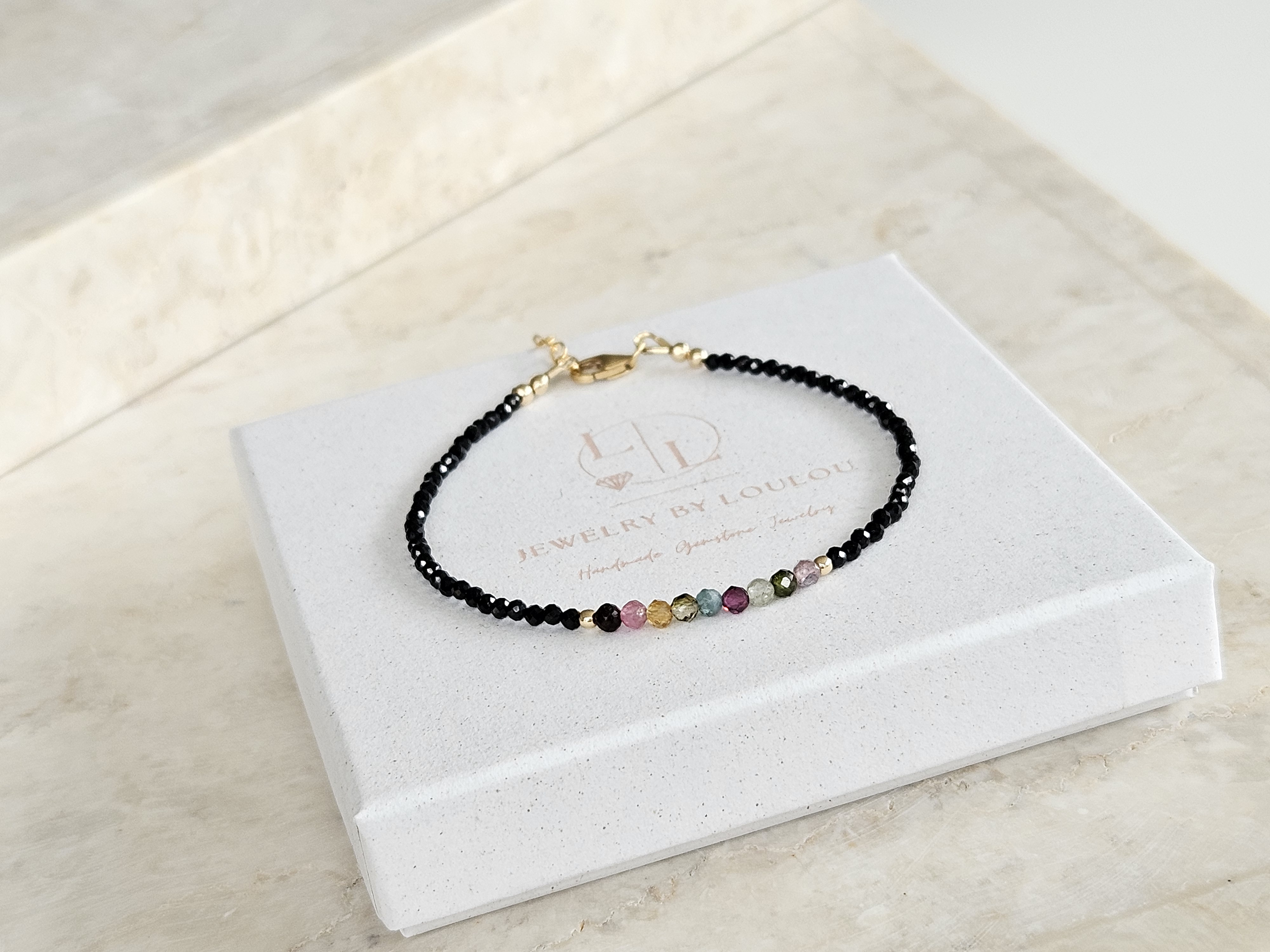 Zwarte toermalijn en multi toermalijn armband  14k goldfilled  - 925 sterling zilver