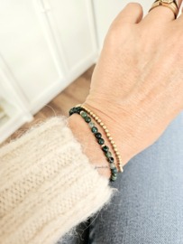 Groene Mos agaat kralen armband, 14k goldfilled - 925 sterling zilver
