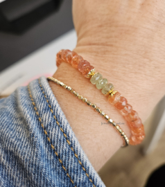 Zonnesteen en Tsavoriet edelstenen kralen armband  14k goldfilled & 925 sterling zilver