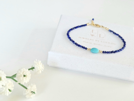 Lapis Lazuli en Sleeping beauty Turkoois kralen armband     925 sterling zilver   -   14k goldfilled