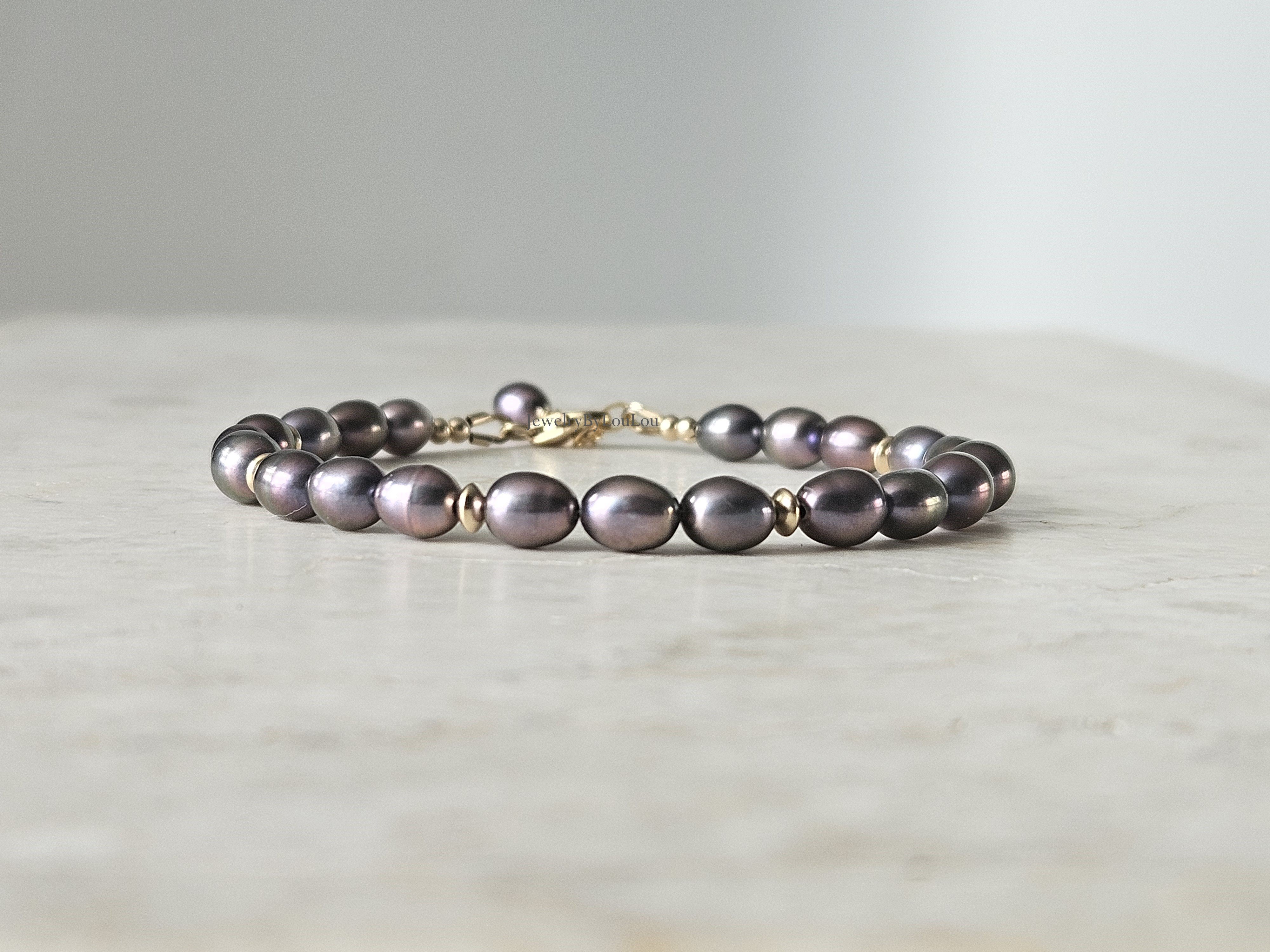 Taupe colored freshwater pearl bead bracelet,  925 sterling silver - 14k goldfilled