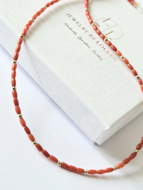 Italiaanse Koraal kralen ketting 14k goldfilled - 925 sterling zilver