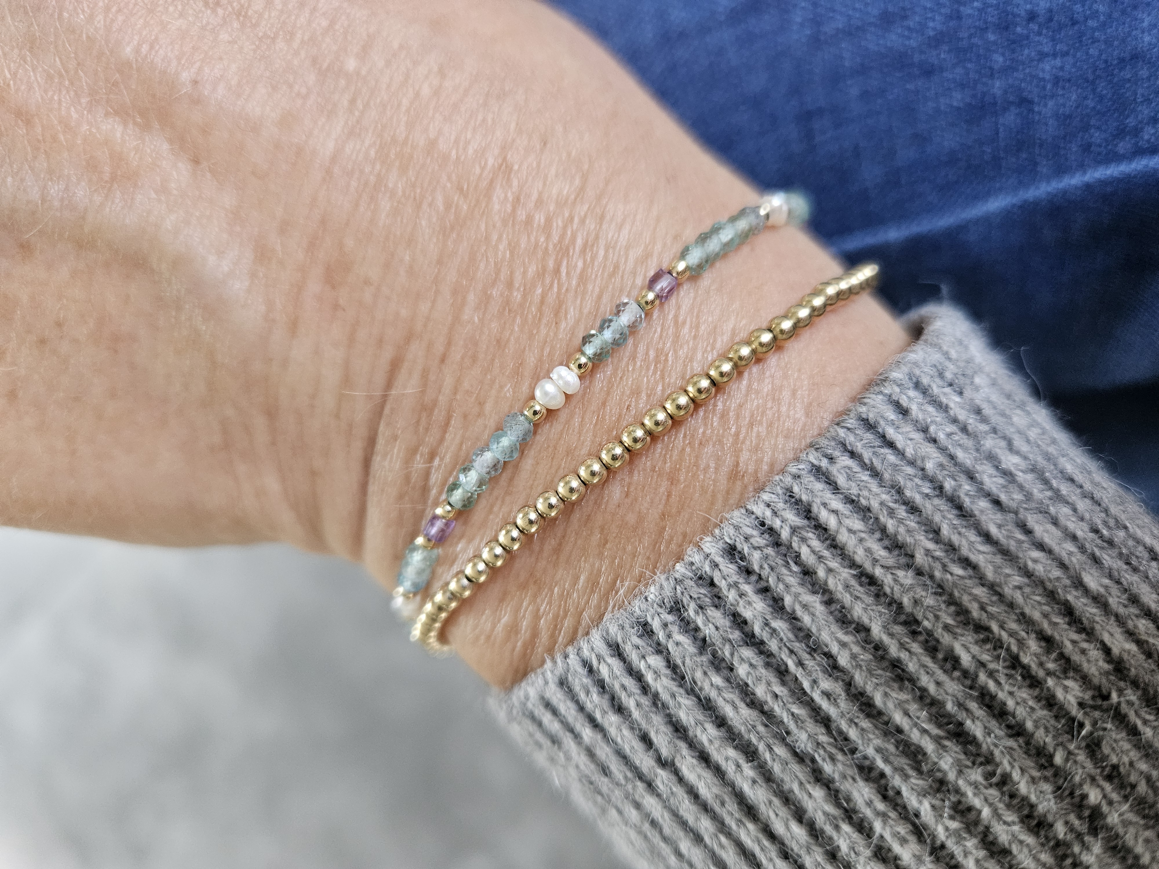 Apatiet, Amethist , Parel kralen armband, leverbaar 14k goldfilled - 925 sterling zilver