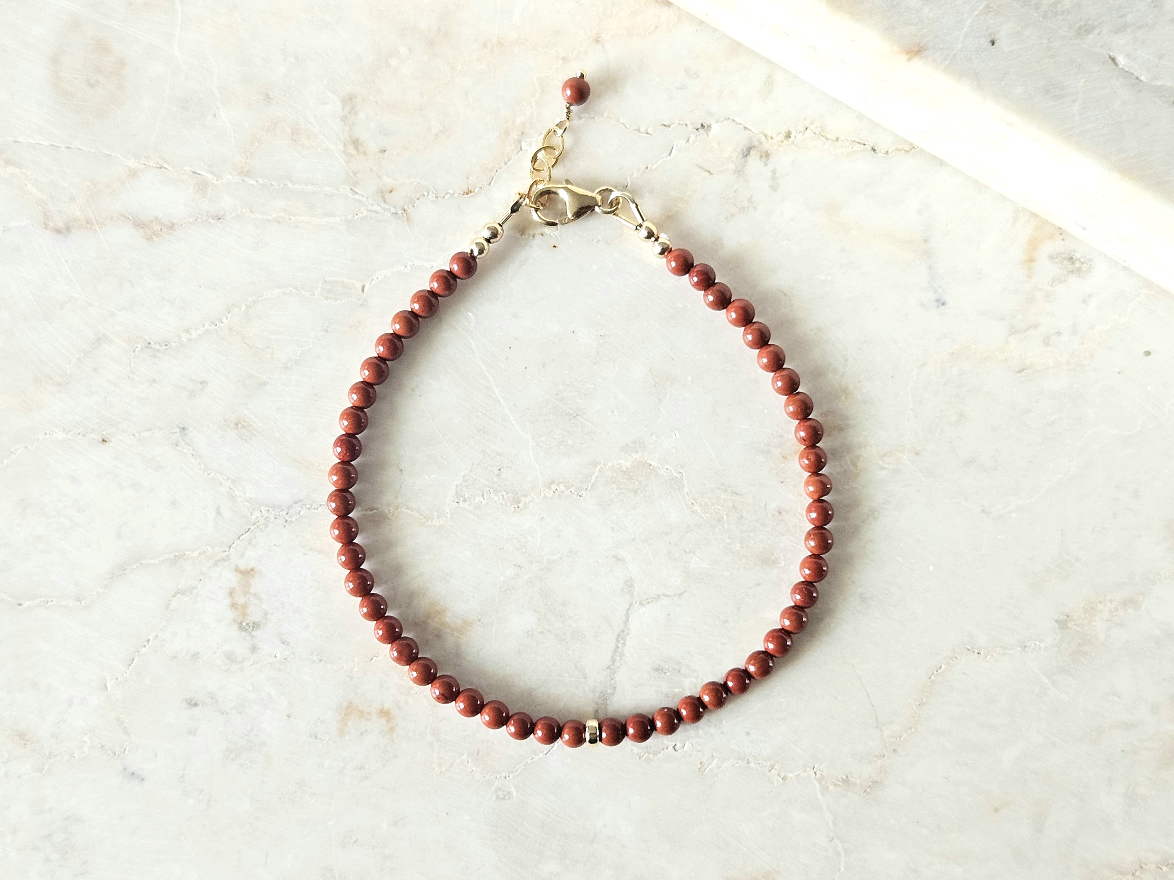 Red Jasper beaded bracelet, 14k goldfilled & 925 sterling silver