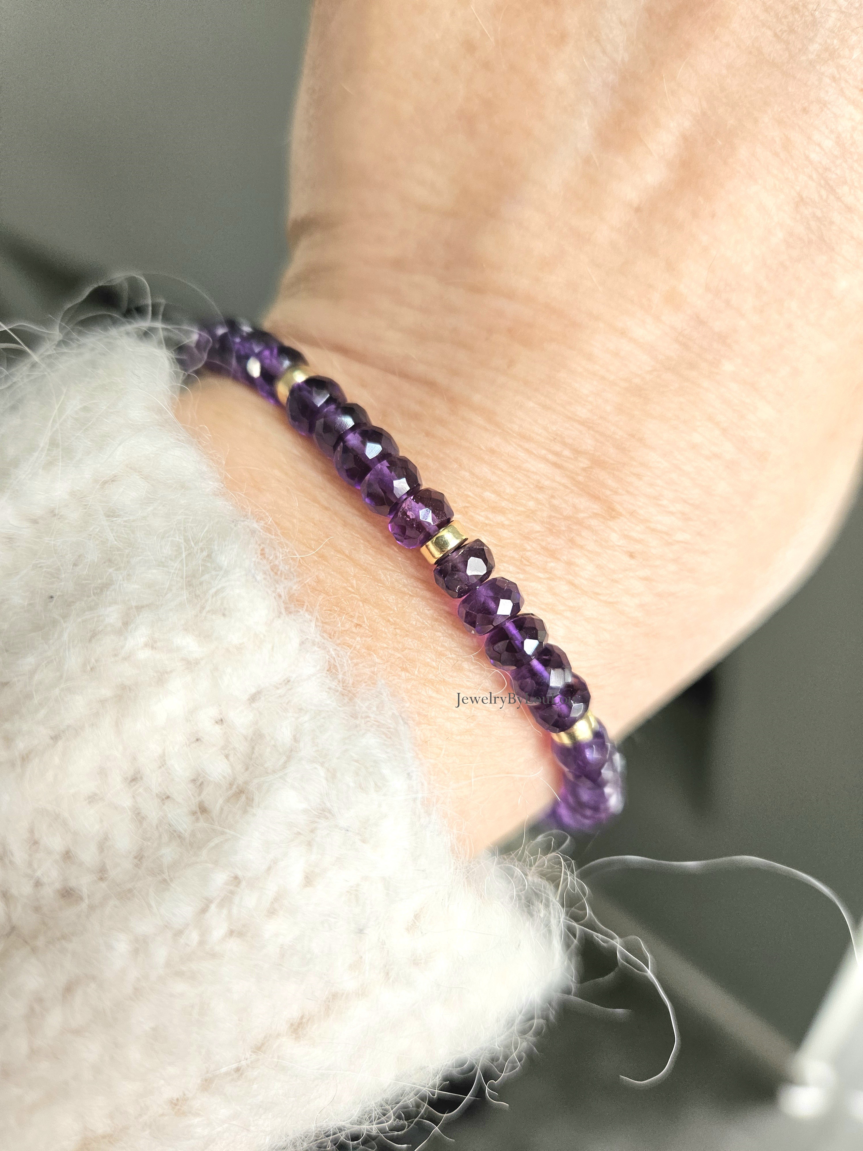 African Amethyst kralen armband     925 sterling silver   -   14k goldfilled
