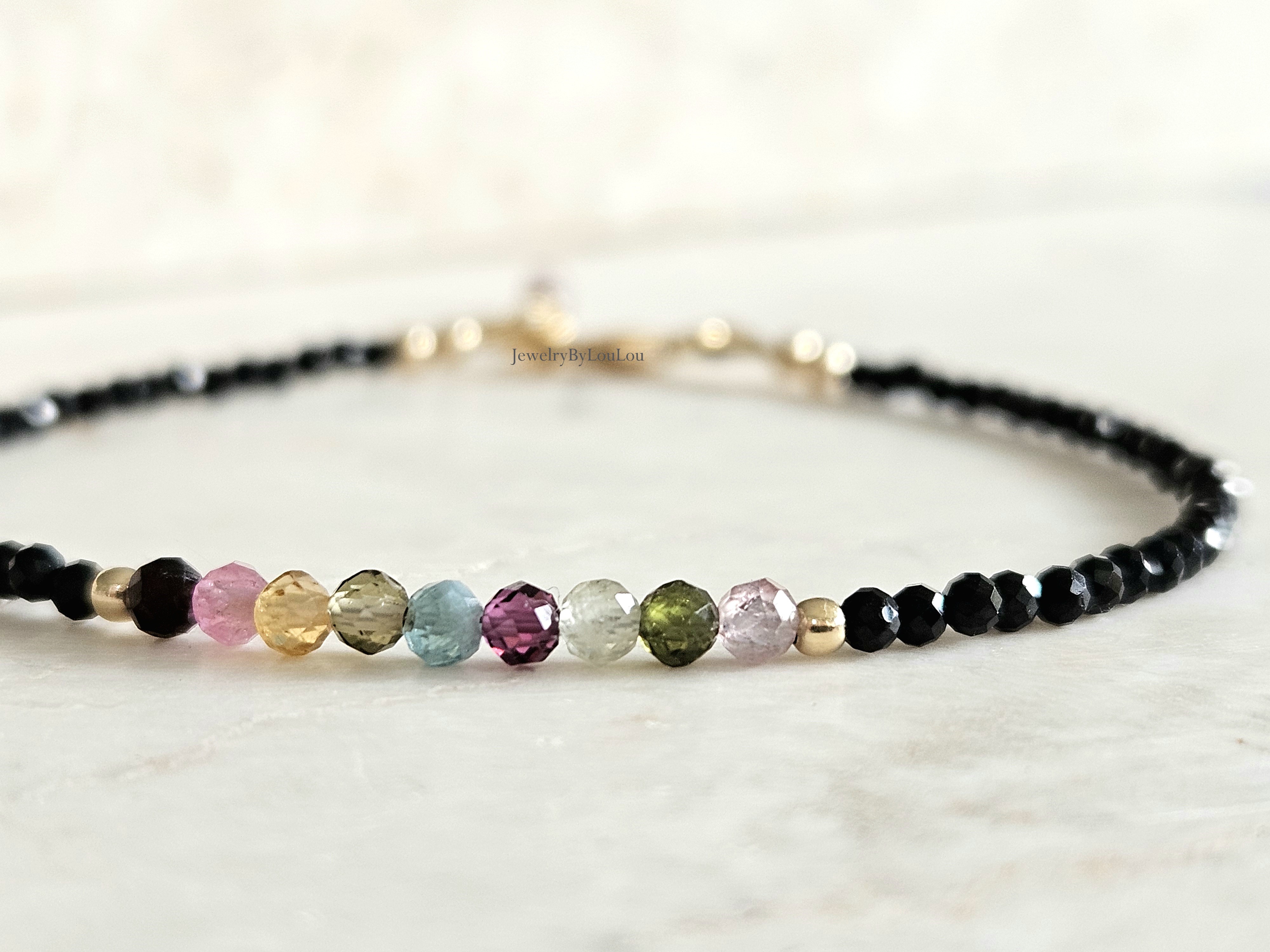 Zwarte toermalijn en multi toermalijn armband  14k goldfilled  - 925 sterling zilver