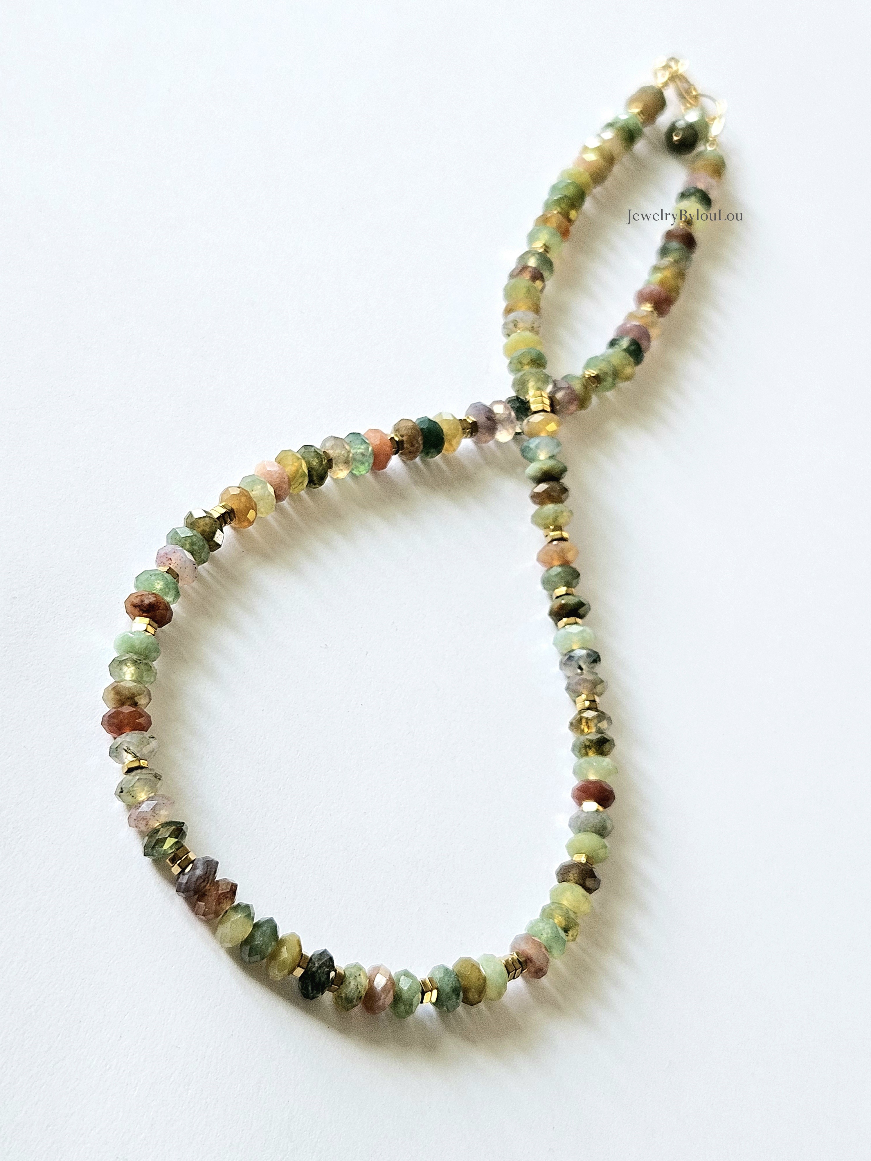 AAA Indiase Agaat kralen ketting, 14k goldfilled - 925 sterling zilver