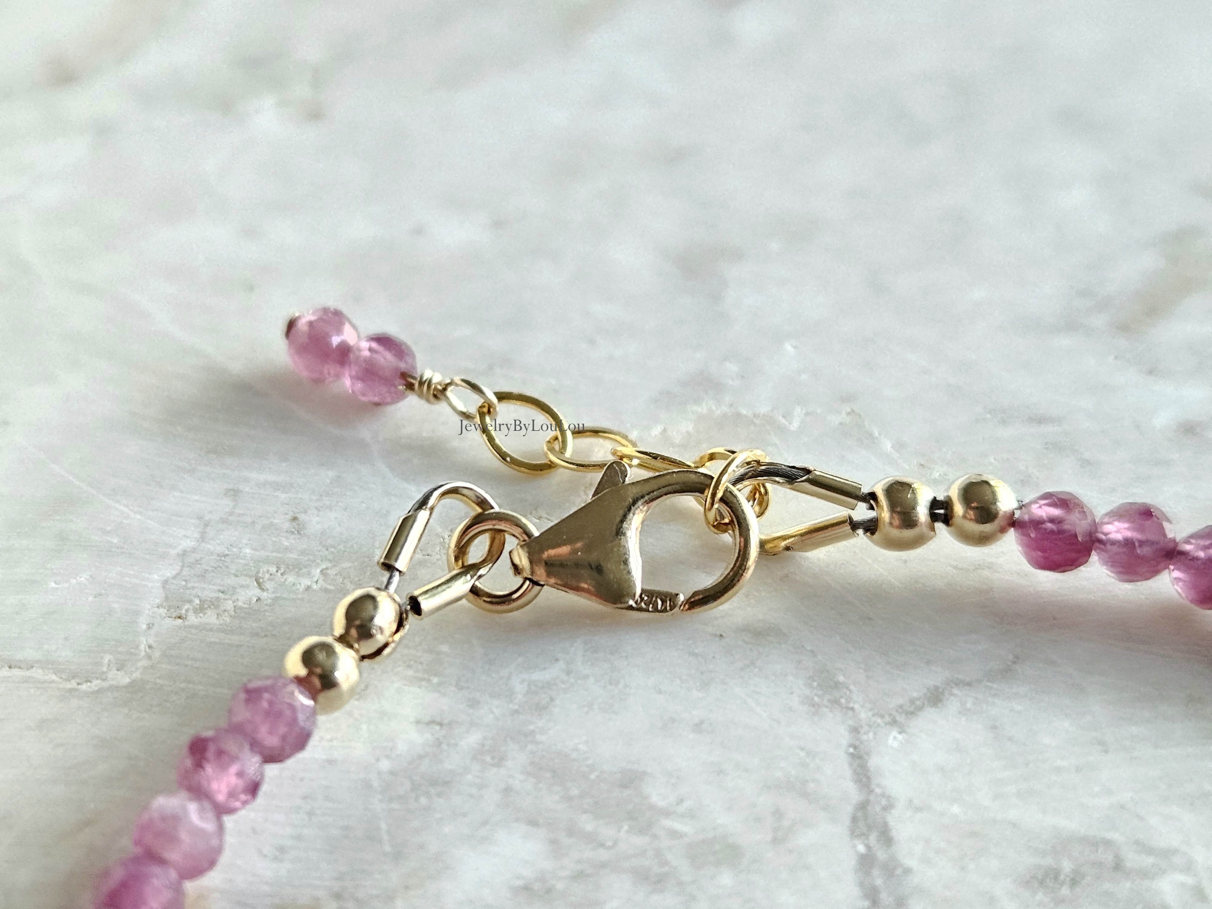 Roze toermalijn armband, 14k goldfilled & 925 sterling zilver