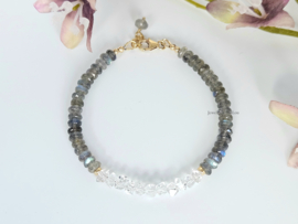 Labradoriet en Herkimer diamant edelstenen kralen armband ,  925 sterling zilver - 14k goldfilled